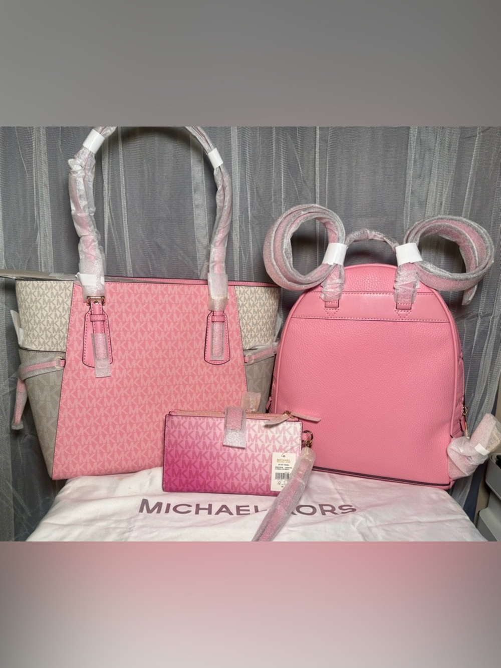 Michael Kors Pink Gradient Logo Tote, Backpack & Wristlet Set - Picture 2 of 16